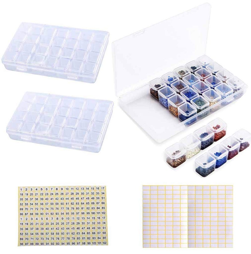 Eiito Diamond Painting Storage Containers, 2pcs 28 Grids Clear Diamond Painting Accessories and Tools Boxes Bead Organizers Diamond Art Embroidery Storage with 200PCS Label Stickers - Image 1